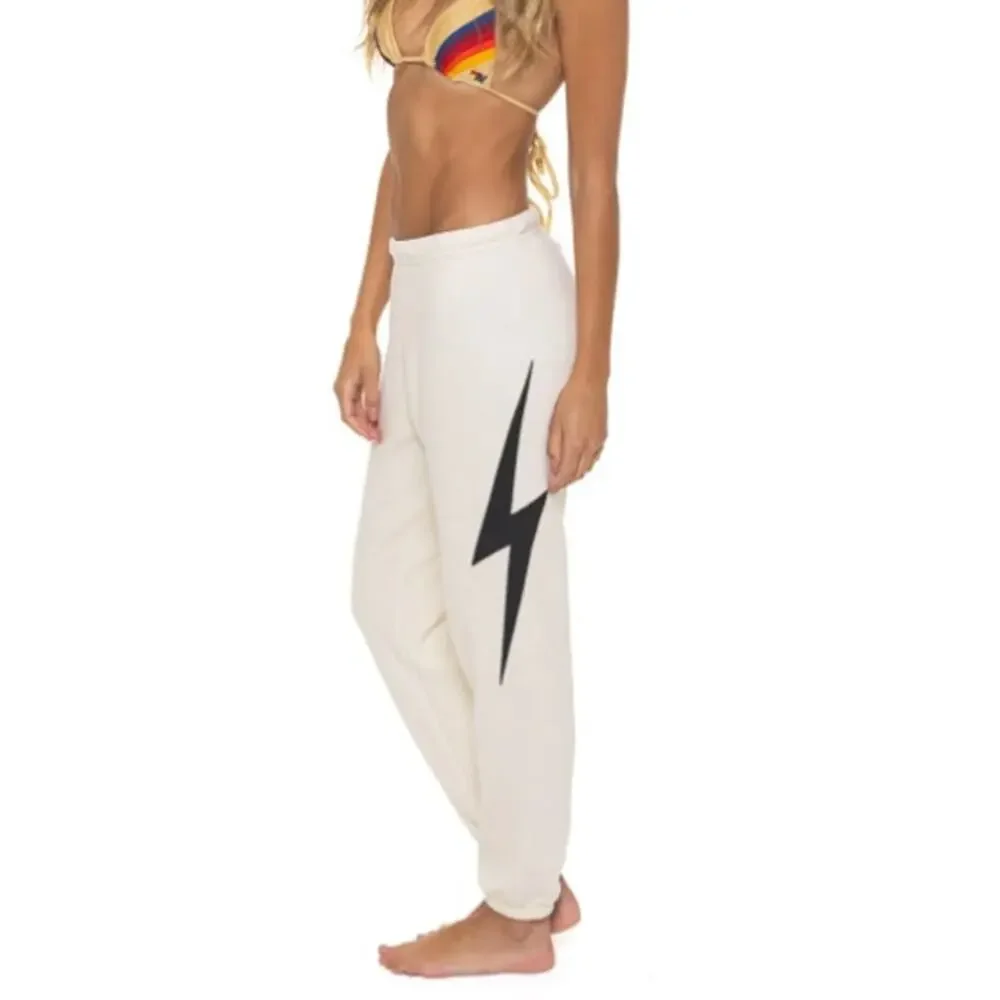 Aviator Nation Cream Track Joggers with Black Chevron